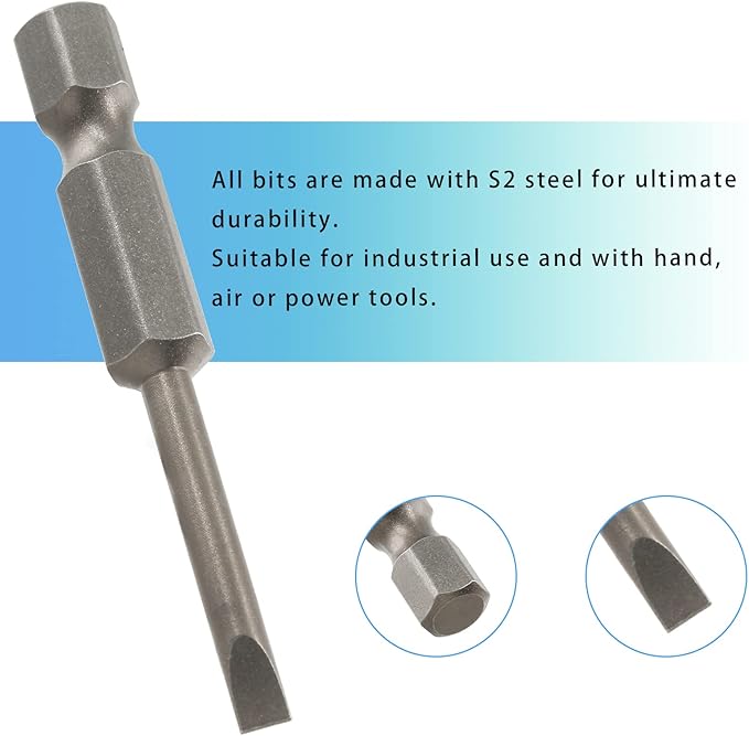 10 Pcs SL4 Magnetic Slotted Screwdriver Bits S2 Steel Flat Head Screwdriver Bits with 1/4 Inch Hex Shank, 2 Inch Length