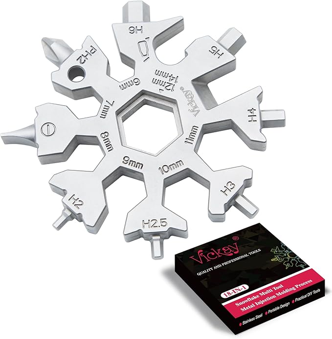 Vickay 18 in 1 Snowflake Multi Tool, Phillips Flat Screwdriver Kit/Wrench/Bottle Opener, EDC Camping Gear, Gifts for Men (Silver)
