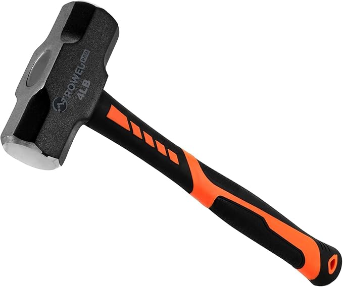 2 Pack 4lb Sledge Hammer - 14.5 Inch Shock-Resistant Fiberglass Handle, Heavy Duty Drilling Crack Hammer with Forged Steel Head for Demolition, DIY & Construction