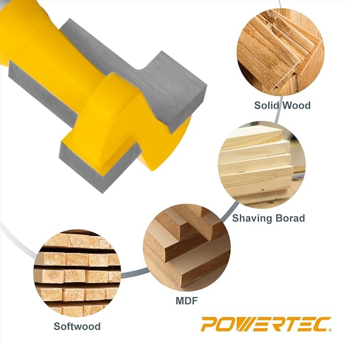 POWERTEC T Track Router Bit & 10 Sets of 1/4" Hex Bolts T-Track Knobs Kit, Tungsten Carbide Tipped T Track Router Bit, 1/4" Shank, 7/16" Dia. for Picture Frames, T Track Accessories (73032)