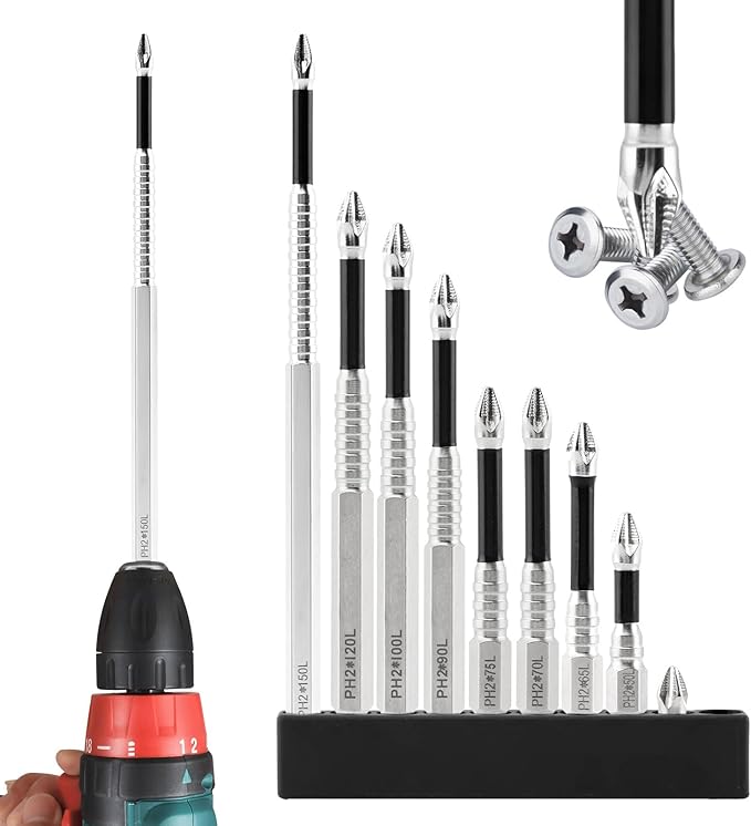 Upgrade High Magnetic Screwdriver Drill Bit Set, 9 Pcs Impact Resistant Non Slip Magnetic Durability Anti-Shock Impact Driver Bit Set - 25 50 65 70 75 90 100 120 150mm