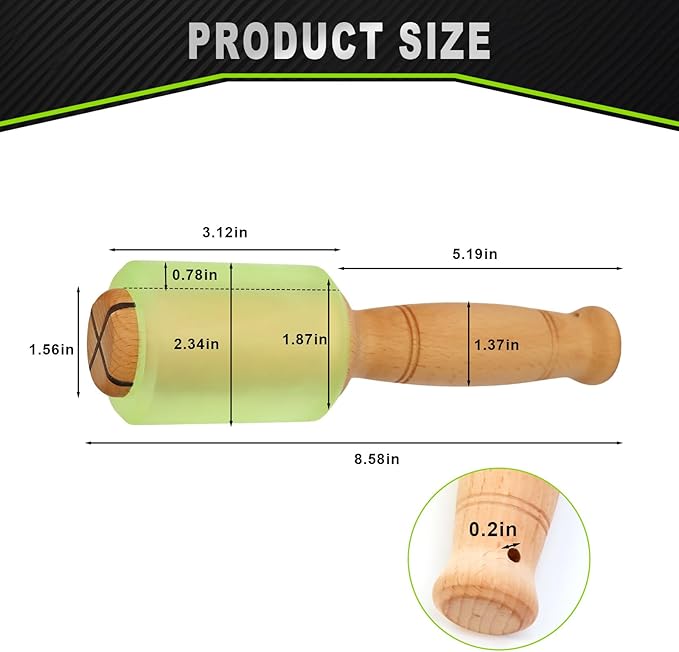 Wood Carving Mallet 12 oz - Non-Slip Woodworking Hammer for Chisels, Gouges & Carving Tools, Light Green Urethane Head