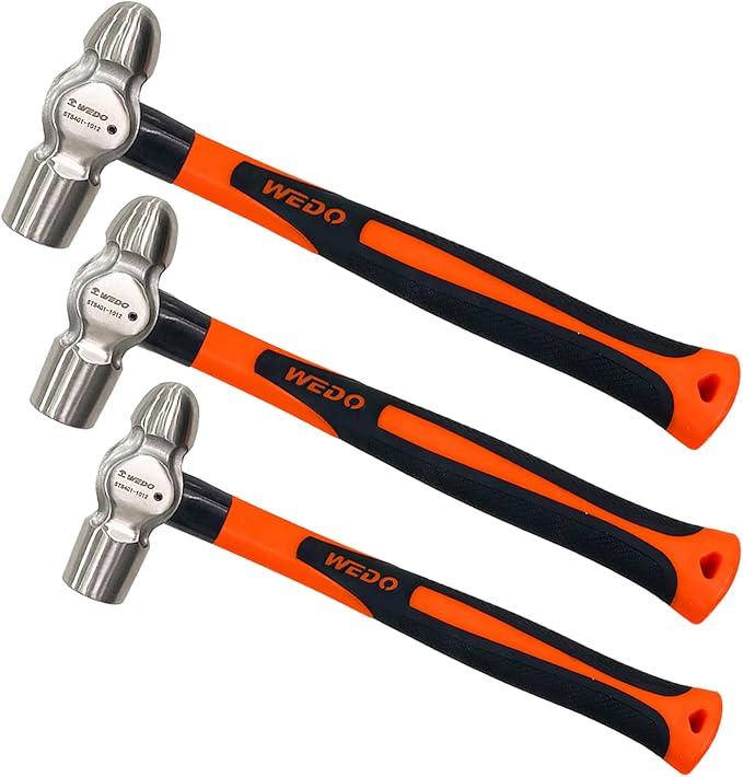 WEDO 3PCS Ball Pein Hammer Set,0.5lb+0.8lb+1lb(230g+340g+450g),Stainless Steel Ball Peen Hammer Set With Fiberglass Handle,Die-forged,Shock-resistant,Corrosion Resistant