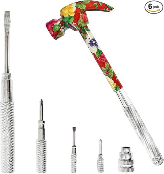 6 in 1 Flower Hammer & Screwdriver Tool, All In One Screwdriver Hammer Tools Set, Best Gift for Birthday Valentine's Mother's day Christmas Thanksgiving Halloween