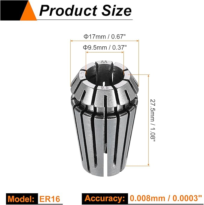 HARFINGTON Spring Collet Chuck ER16 9.5mm 65Mn Spring Steel Precision Router Collets for CNC Engraving Milling Lathe Tool