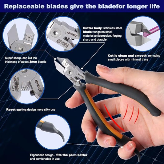 Model Nippers - Model Tools for Plastic Runner, Ultra-thin Single-edged Non-slip Grip,5.1 Inch Sharp Cutters for Model Building and Reusable (Replaceable Blades), PMKJ025