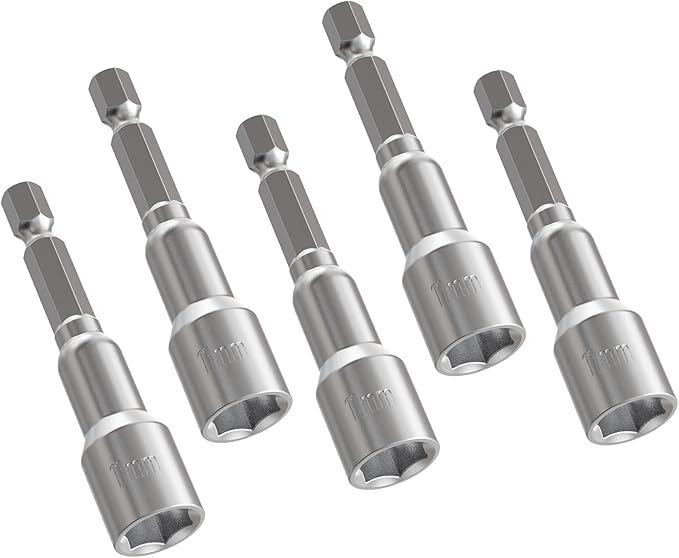 FOCKEAMS 5Pcs 11mm/0.43in Nut Setter Driver Drill Bit,Quick-Change,Impact Nut Driver Kit for Electric Drill,1/4" Hex Shank Drill Socket,65 mm Length Cr-V Adapter Drill Bits,Metric&SAE