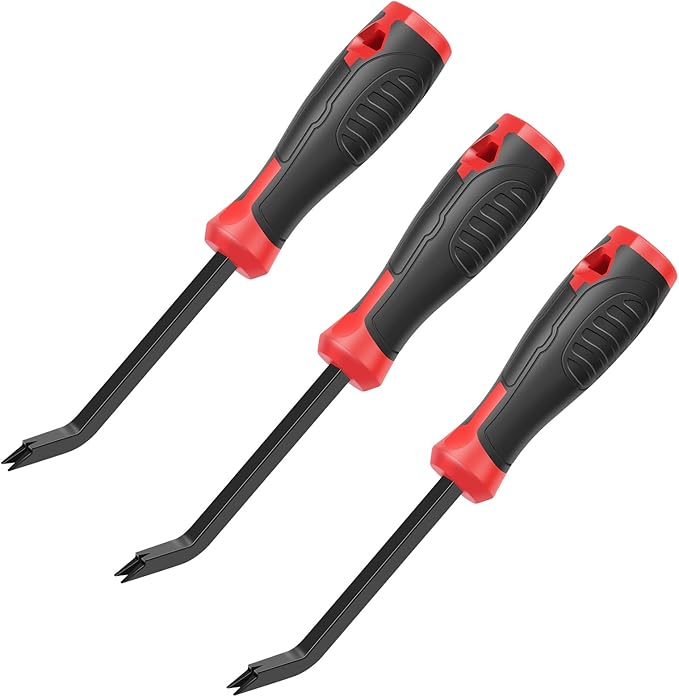 3Pcs Heavy Duty Staple Remover Tool, Upholstery Staple Puller Lifter, U Shape Nail Tack Lifter Tool with Nonslip Grip for Wood Floor Fabric Carpet Leather, Chrome Vanadium Steel