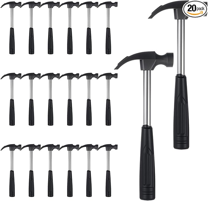 20 Pcs Mini Claw Hammer Bulk 6.5 Inch Solid Tubular Small Safety Hammer with Non-Slip Rubber Handle Lightweight for Woodworking Hanging Pictures DIY Crafts Jewelry Making Tools
