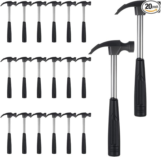 20 Pcs Mini Claw Hammer Bulk 6.5 Inch Solid Tubular Small Safety Hammer with Non-Slip Rubber Handle Lightweight for Woodworking Hanging Pictures DIY Crafts Jewelry Making Tools