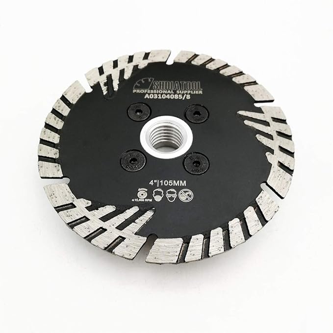 SHDIATOOL Diamond Turbo Blade Dia 4 Inch with Slant Protection Teeth Cutting Stone Granite Marble Concrete Brick with 5/8-11 Thread