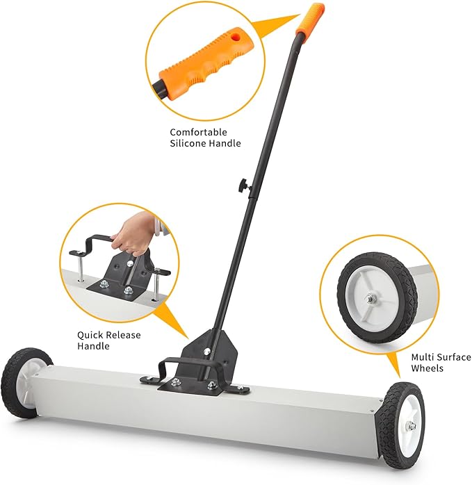 HARDK 36'' Heavy-Duty Rolling Magnetic Sweeper with Wheels, Telescoping Handle,Large Push-Type Magnet Pickup Sweeper with release,- 55Lbs for Workshop, Yard,Lawn, Garage, Floor, Nails,Screws