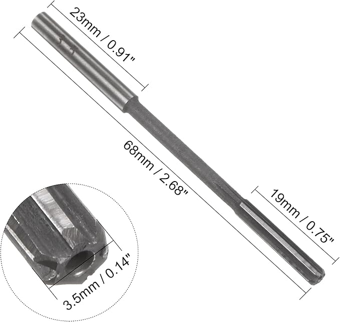 uxcell Chucking Reamer 3.5mm, H7 HSS Lathe Machine Reamer 6 Straight Flutes, Round Shank Milling Cutting Tool, Metric Reaming Drill Bit for Stainless Steel Metal Hole