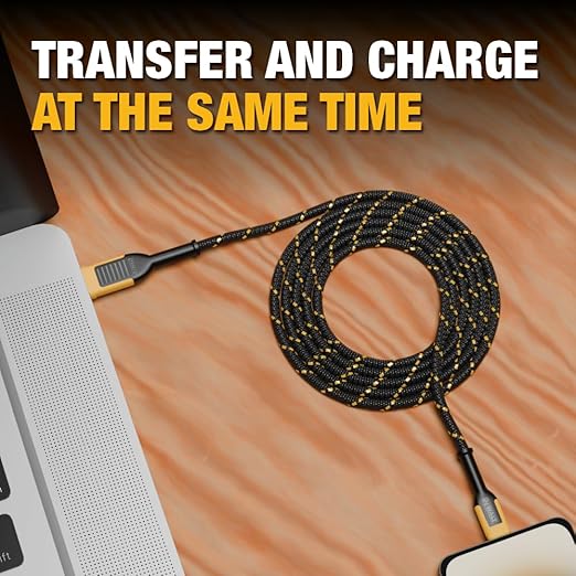 DEWALT Heavy Duty USB to Lightning Cable [Apple MFiCertified] Durable iPhone Charger, Lightning Cables, Fast Charging iPhone Charger Cord Compatible w/iPhones 14/13/12/11 Pro Max iPad AirPods, 4FT
