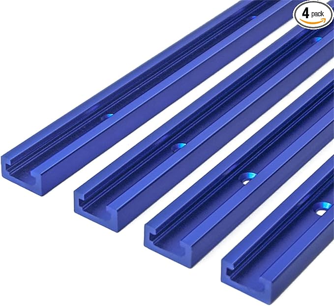 4 Pack 24" T-Track Accessories for Wood Working with Screws, Aluminum Alloy Woodworking Tools Double Cut Profile Universal T-Tracks with Predrilled Mounting Holes,Anodized Blue