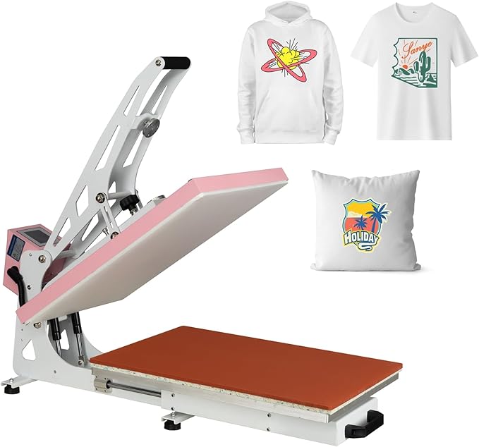 16x24 Heat Press Machine, Semi-Auto Commercial Heat Press, for T Shirts, Garments, Bags, Textiles, Curtains, Mousepads, Perfect for POD & Home DIY & Small Business Customization, Pink