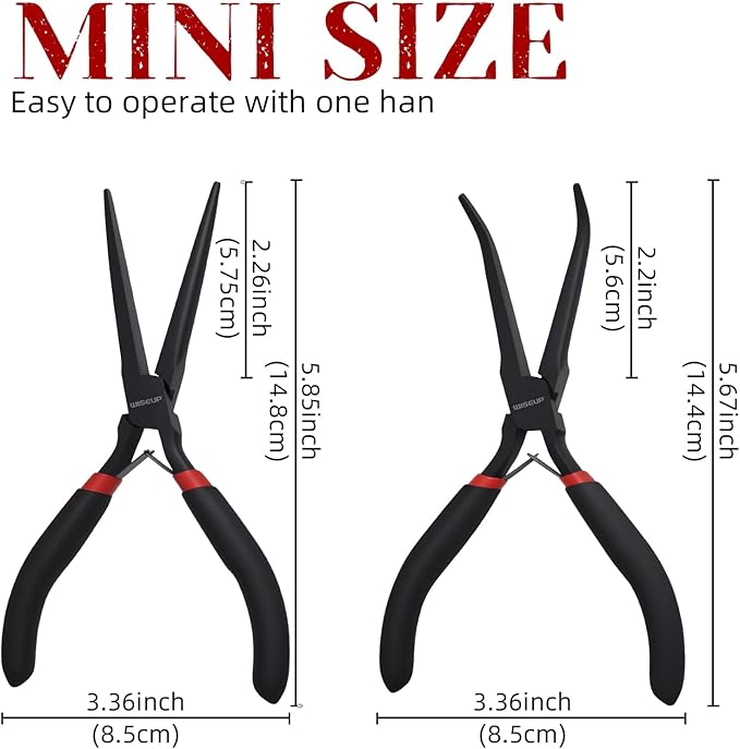 WISEUP 6" Mini Needle Nose Pliers Set竊?-Piece Small Long Reach Bent Needle Nose Pliers for Jewelry DIY Craft竊똓epair & Wire Wrapping