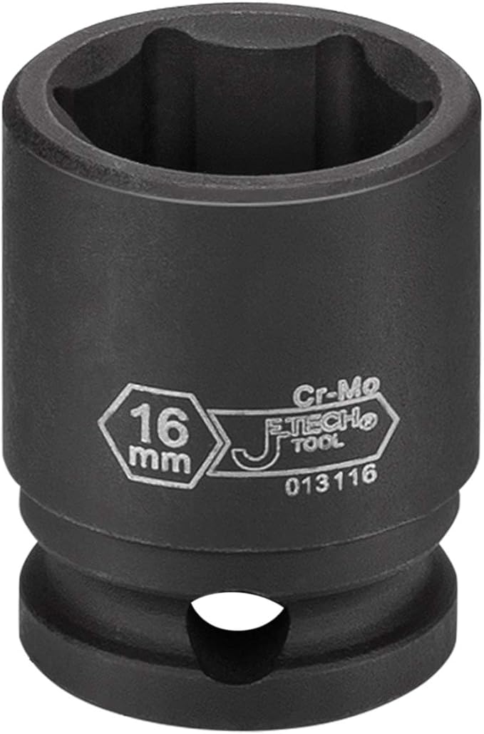 Jetech 3/8 Inch Drive 16mm Standard Impact Socket, Made with Chrome Molybdenum Alloy Steel, Heat Treated, 6-Point Design, Metric