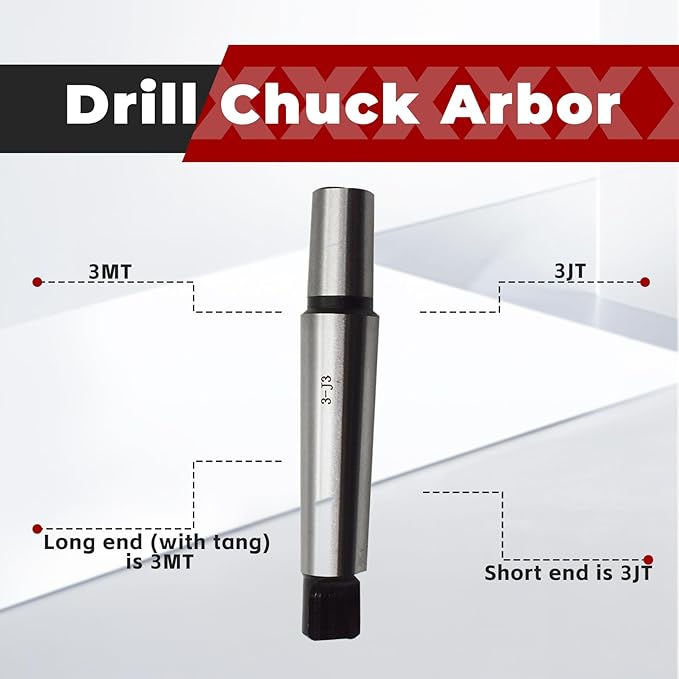 findmall 3MT to 3JT Tanged End Drill Chuck Arbor MT3 JT3 Fit for Drill Milling Boring Lathes