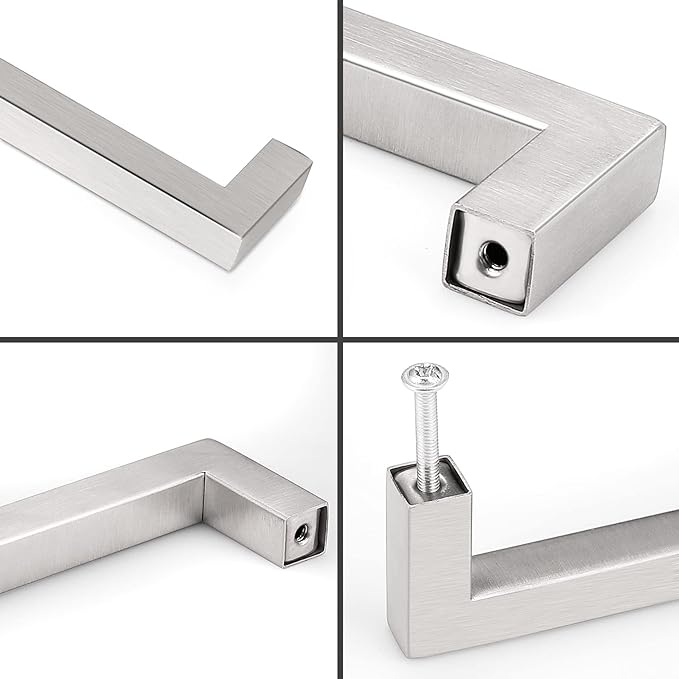 Probrico 20 Pack Satin Nickel Drawer Dresser Pulls Modern Stainless Steel Square Bar Kitchen Cabinet Handles Cupboard Chest Wardrobe Lardry Room Closet Door Hardware(10 inch Hole Centers)