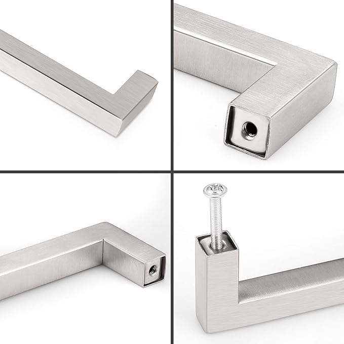 Probrico 15 Pack Modern Square Kitchen Cabinet Handles Stainless Steel Drawer Dresser Cupboard Pulls Brushed Nickel 6-3/10" (160mm) Hole Centers Cabinet Hardware
