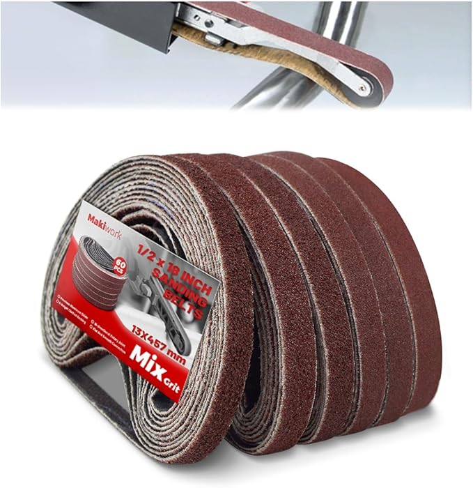 1/2 x 18 Inch 13 x 457 mm Sanding Belts Set - 60-Pack with 40/60/80/120/150/240 Grits, Aluminum Oxide Abrasive Belts for Woodworking