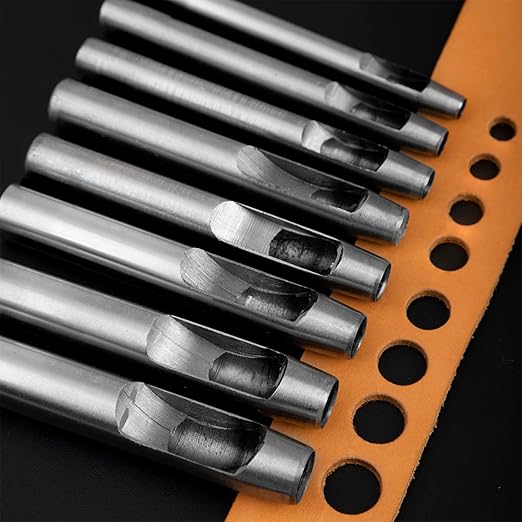 WUTA 5Pcs Hollow Punch Leather Hole Cutter 6mm-15mm Round Punch Tool Set, Leathercraft Working Kit for Watch Band, Fabric, Plastics, Gasket Belt (6+8+10+12mm+15mm)