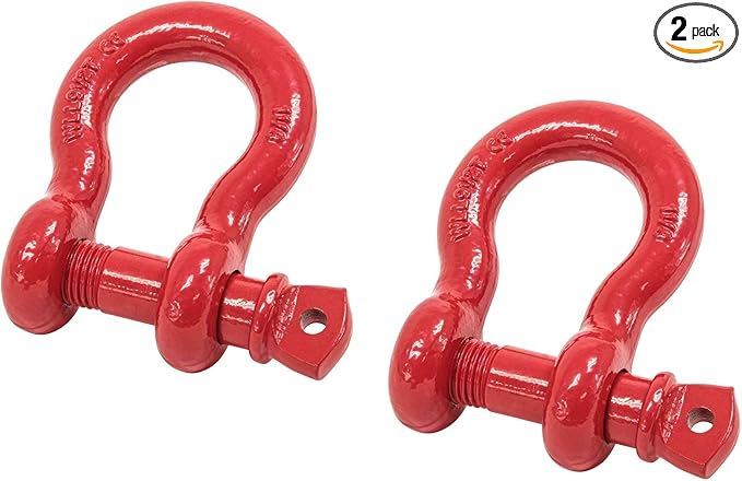 Mytee Products 1-1/8" Anchor Shackle Forged Carbon Steel w/Alloy Screw Pin WLL # 9.50 Tons 19,000 lbs Double Rust Protection Heavy Duty D Ring Shackle for Towing, Rigging & Vehicle Recovery (2 Pack)
