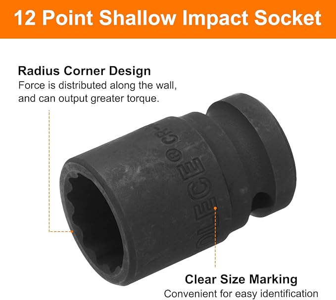 uxcell 1/2" Drive x 17mm Shallow Impact Socket 12-Point Metric CR-MO Steel Nut Impact Grade Socket for Auto Repair