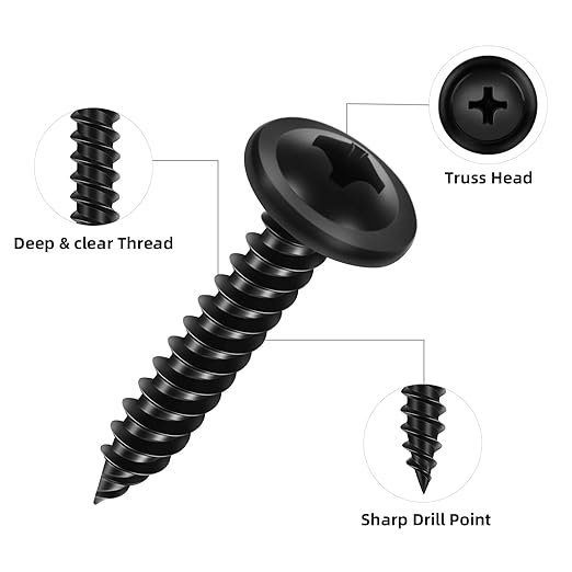 120 PCS #8 Phillips Truss Head Black Wood Screw Assortment - Self-Tapping Fasteners for Wall Plates & Woodworking (1/2", 3/4", 1") with Screwdriver Bit