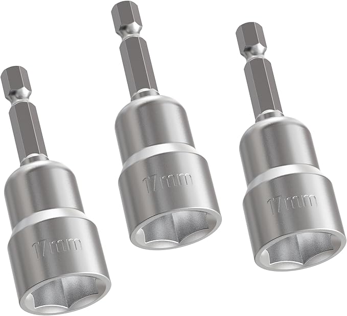FOCKEAMS 3Pcs 17mm/0.67in Nut Setter Driver Drill Bit,Quick-Change,Impact Nut Driver Kit for Electric Drill,1/4" Hex Shank Drill Socket,65 mm Length Cr-V Adapter Drill Bits,Metric&SAE