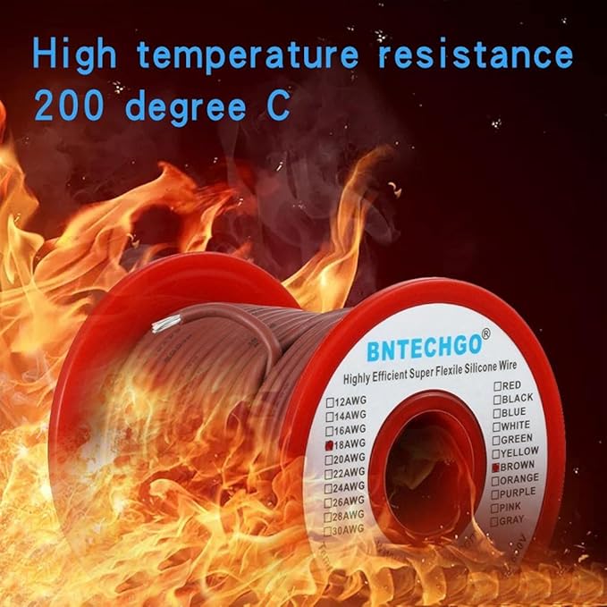 BNTECHGO 18 Gauge Silicone Wire Spool 50 ft Brown Flexible 18 AWG Stranded Tinned Copper Wire