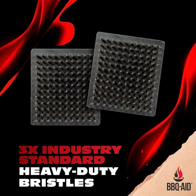 BBQ-Aid Grill Brush and Scraper for Barbecue ??Grill Brush for Outdoor Grill with Extended, Large Wooden Handle and Replaceable Stainless Steel Bristles Head ?밡o Scratch- BBQ Grill Brush for Any Grill