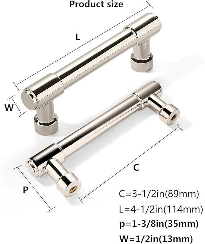 khtumeware 10 Pack 3-1/2 Inch Center to Center Polished Nickel Cabinet Pulls Cabinet Handles Kitchen Cabinet Hardware for Cupboard Drawer Pulls Dresser Handle 3.5 Inch Center to Center