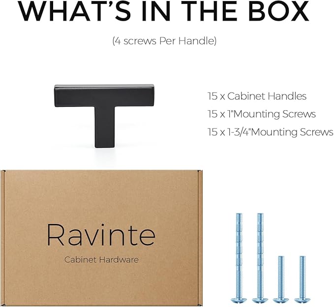 Ravinte 15 Pack Solid Single Hole Slim Square Bar Drawer Handles Kitchen Cabinet Handles Black Drawer Pulls Kitchen Cabinet Hardware Kitchen Handles Matte Black Cabinet Pulls