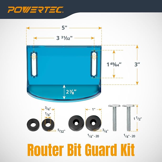 POWERTEC 71538V Adjustable Router Table Bit Guard Kit w/Mounting Hardware for Router Table Fence
