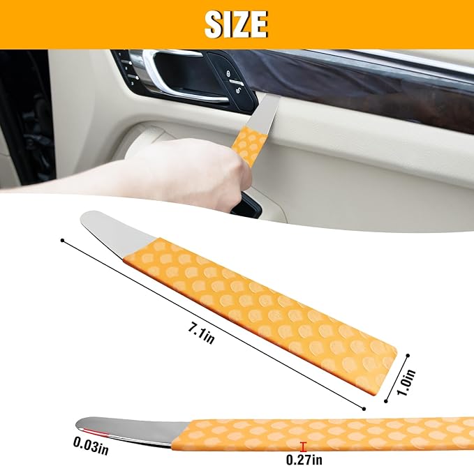 4140 Steel Pry Tool, Auto Trim Removal Tool Pry Bar for Vehicle Door Panel, Audio Radio Panel, Dashboard Repair Upholstery Tool, Pack of 1 Yellow