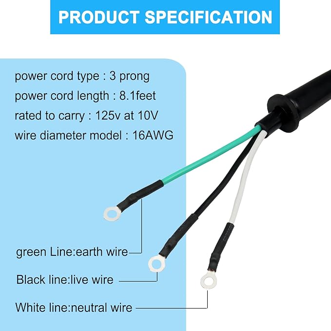 95104L Circular Saw Replacement Cord for SKILSAW Worm Drive Saw SPT77W, SPT77WM, SPT77WML, SPT78W, SPT70WM, SPT78MMC Heavy Duty Power Cord for SKIL Saw Tools Parts