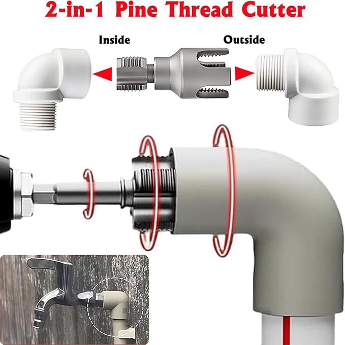 Pipe Threading Tool Kit with Internal & External Threader, 1/2"+ 3/4" Pipe Sizes,Pipe Thread Cutting Tool, Electric Drill Compatible PVC Pipe Threader Kit, Pipe Sizes Rethreading Tool