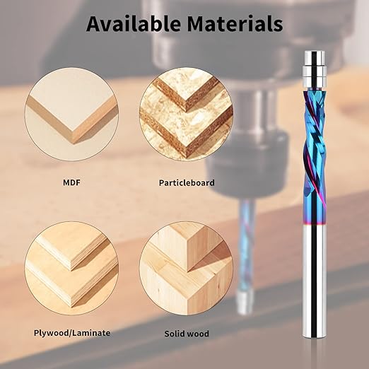 Up Down Compression Spiral Flush Trim Router Bit, 1/4 Inch Shank Solid Carbide Flush Trim Router Bits CNC Spiral Bit with Nano Coating by EANOSIC