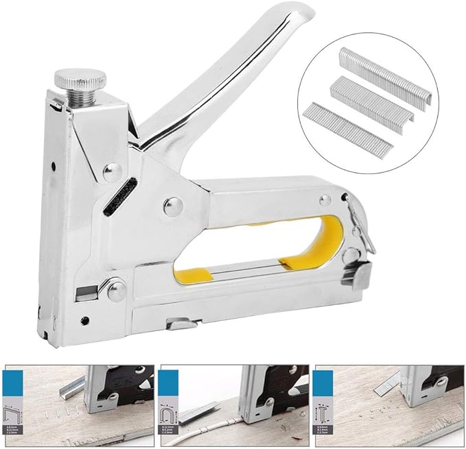 Framing Stapler, Staple Tacker, Hand Operated Nailing Tool for Carton Making, Packaging, Furniture, 3 Use Silver