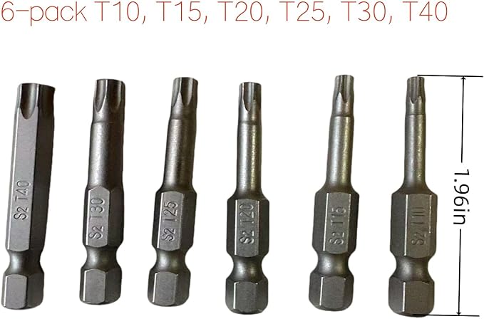 6-pack,torx screwdriver set,tamper proof torx bit set,security 1.96 inches long,S2 alloy steelmaterial, para,star bits (T10/T15/T20/T25/T30/T40)