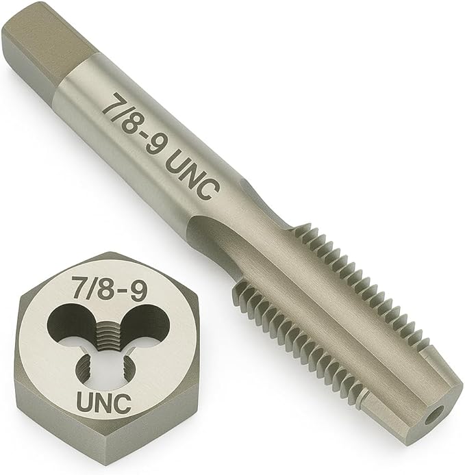 Yamesh 7/8"-9 Thread Tap and Die Set HSS Tap with GCr15 Alloy Steel Hex Die Right Hand Thread Repair Tool for Metalworking and Machinery