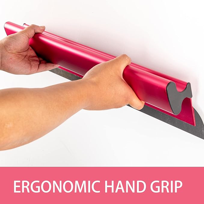 BHTOP Drywall Tools Skimming Blade with Extension Handle - 12", 22" & 32" Blades Extruded Aluminum 301 Stainless Steel Construction Tools End Caps, Wall-Board with 0.5mm&0.35mm Thickness Pink