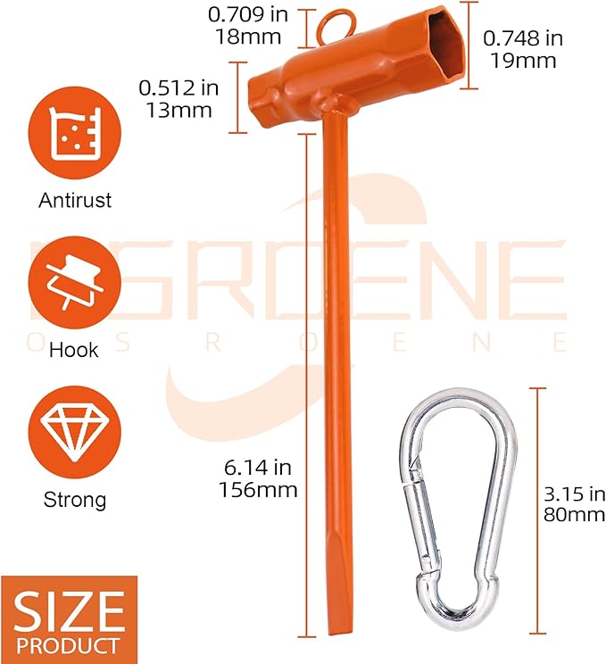 OSROENE Chainsaw Wrench, 2 Pack Orange Chainsaw Tool Chain Saw Scrench with Hook, 13 by 19mm 1/2x3/4 T Wrench Spanner Tool (2, Orange)