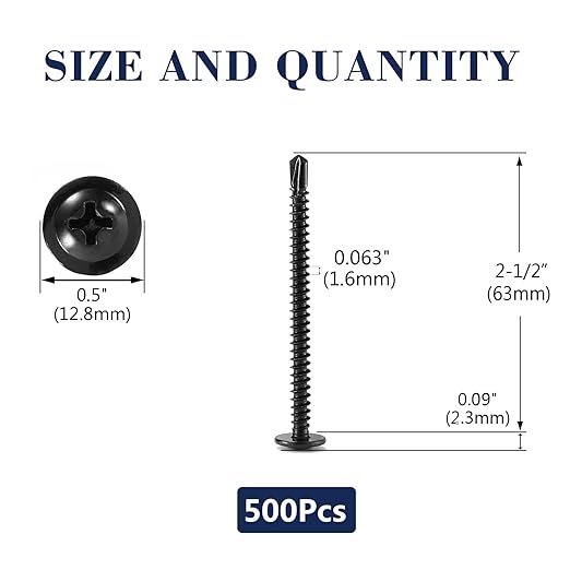 #10 x 2-1/2" Sheet Metal Screws 500PCS 410 Stainless Steel Truss Head Fast Self Tapping Screws Black Oxide by SG TZH