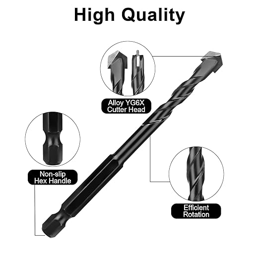 10Pcs 1/4" Masonry Drill Bits Kit for Concrete, Stone, Carbide Drill Bit Set for Glass, Brick, Tile, Plastic, Ceramic and Wood Size 1/4 inch