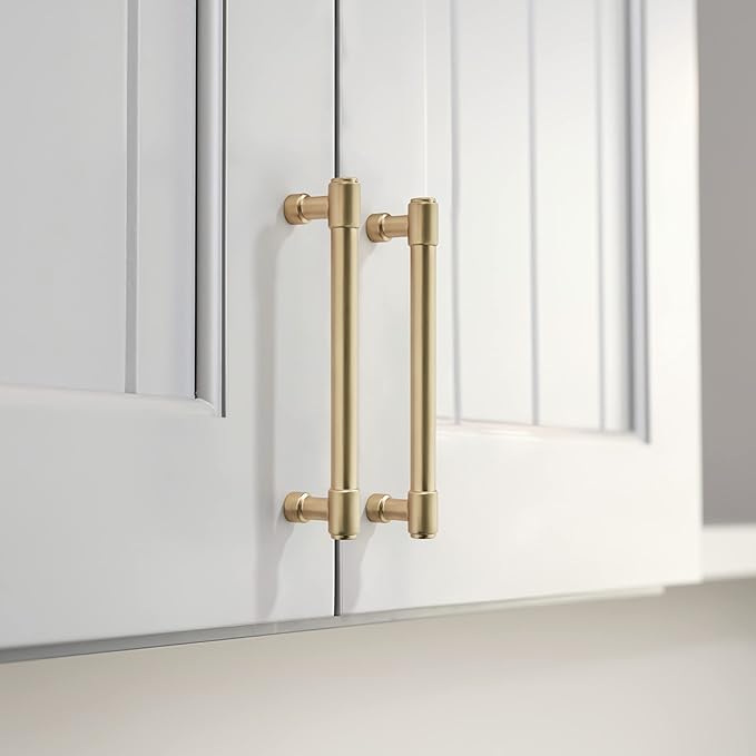Khtumeware 10 Pack Brushed Brass Cabinet Hardware - 6 Inch(152mm) Hole Center Gold Drawer Pulls for Kitchen, Bathroom, Dresser