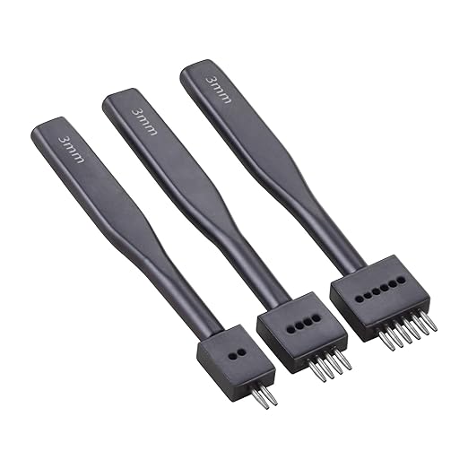 Leather Hole Punch Tool Set, 2/4/6 Prongs, Round Hole Chisel Kit, Professional Leathercraft Tools (3mm)