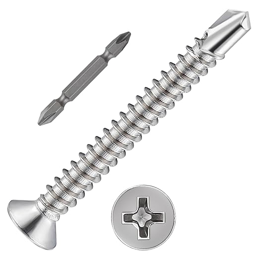 Wensilon竊?00pcs竊?8횞1-1/2?쓋or Sheet Metal Self-Tapping Screws 410 Stainless Steel Flat Head High-Strength Quick self-Drilling Screws